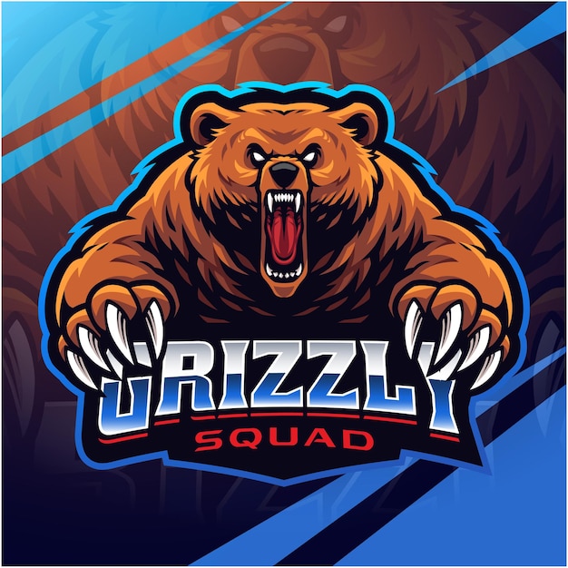 Vecteur conception du logo de la mascotte de l'esport grizzly