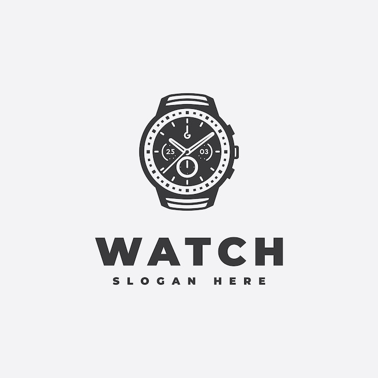 Vecteur conception du logo de la montre dans un style décontracté noir et blanc monochrome