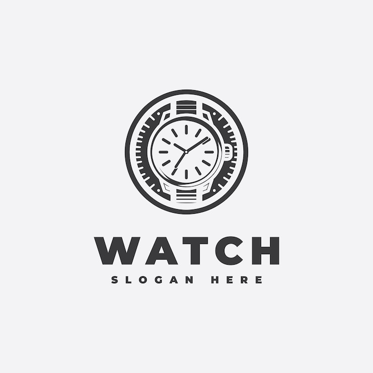 Vecteur conception du logo de la montre dans un style décontracté noir et blanc monochrome