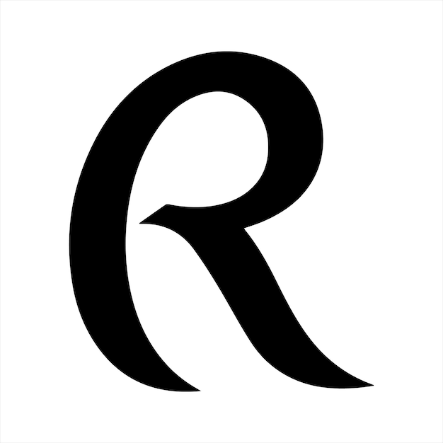 Conception du logo en silhouette noire de la lettre R avec une illustration vectorielle du logotipe sur fond blanc