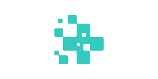 conception du logo de la technologie médicale avec des icônes de plus et de pixel