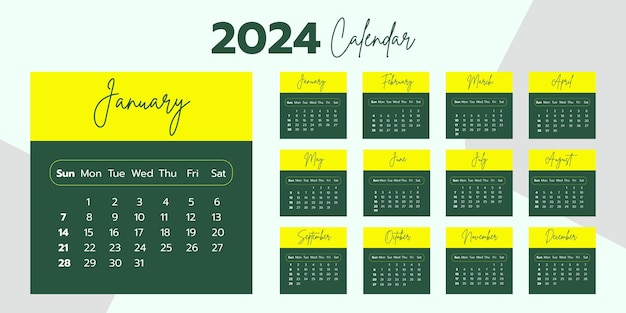 Vecteur conception du modèle de calendrier 2024