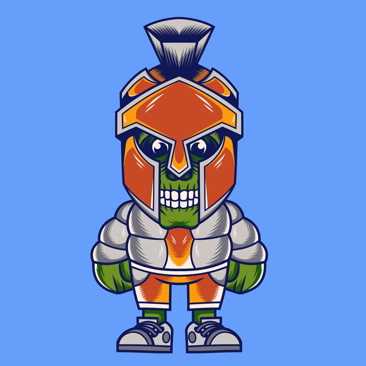 Vecteur la conception du personnage de la mascotte du dessin animé skull spartan