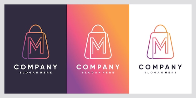 Vecteur conception du sac et du dernier logo m avec concept créatif