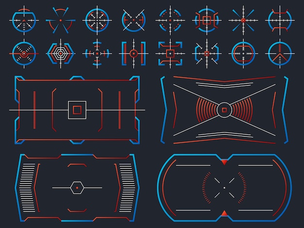 Conception D'écran Virtuel De Haute Technologie Futuriste. Panneau De Hud De Systèmes Informatiques Avec Suivi Vectoriel De Cadres De Visée