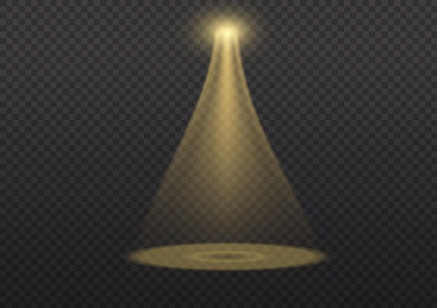 Conception d'effet de lumière spéciale de projecteur Spark étincelant doré brillant Élément de vecteur de rayon jaune