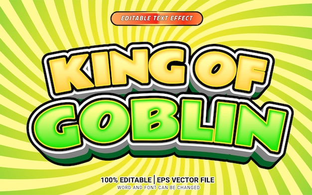 Conception d'effet de texte vectoriel de dessin animé de jeu audacieux vert gobelin 3d