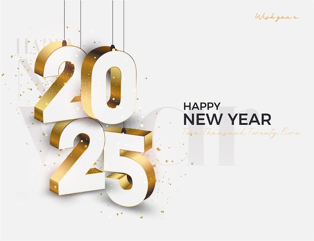 Une conception élégante et belle du numéro du Nouvel An 2025 Une conception de l'heureuse nouvelle année 2025 Une conception élégante de la célébration du Nouveau An avec un éclaboussure d'ornements de célébration