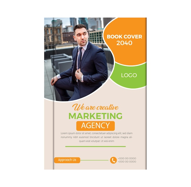 Vecteur conception élégante de couverture de livre d'affaires avec fond orange et blanc