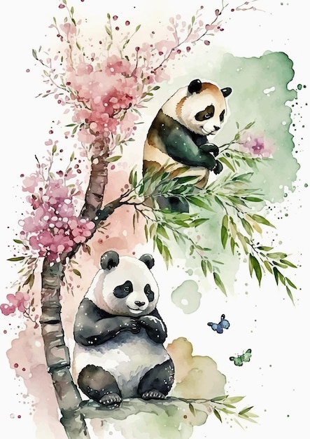 Conception élégante de croquis de panda aquarelle