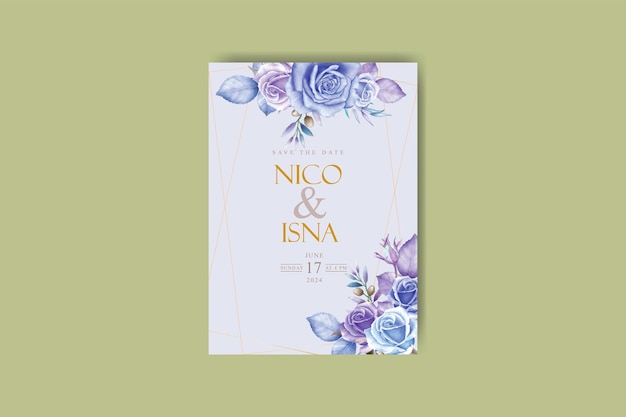 Conception élégante D'invitation De Mariage De Fond Violet Avec Des Fleurs Et Des Feuilles