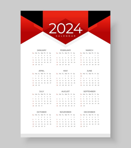 Vecteur conception élégante de modèle de calendrier du nouvel an 2024