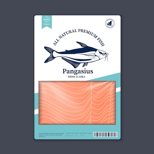 Conception d'emballage de style plat de vecteur pangasius. illustration de pangasius et texture de viande de poisson pour l'emballage, la pêche, la publicité, etc.