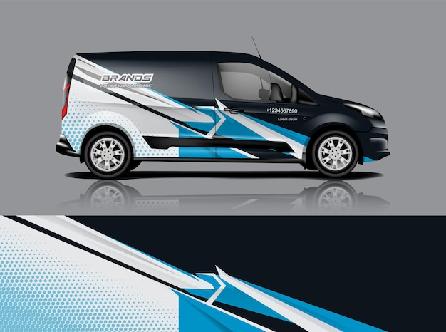 Conception d'emballage de van Wrap autocollant et conception de décalcomanie pour l'entreprise Format vectoriel eps10 dekal a1