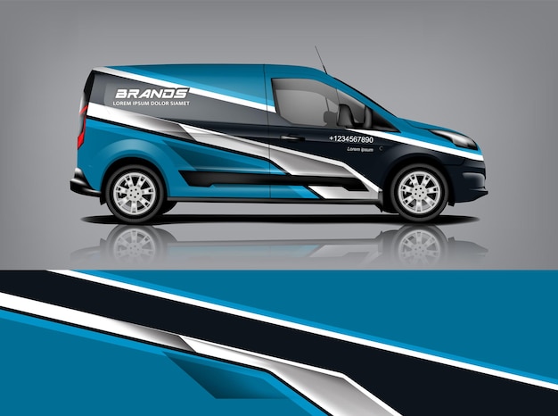 Conception d'emballage de van Wrap autocollant et conception de décalcomanie pour l'entreprise Format vectoriel eps10 dekal a1