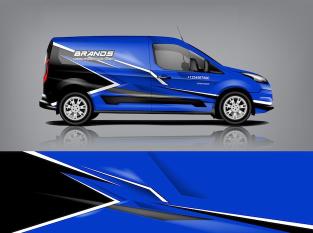 Conception d'emballage de van Wrap autocollant et conception de décalcomanie pour l'entreprise Format vectoriel eps10 dekal a1