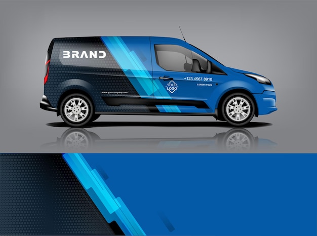 Conception d'emballage de van Wrap autocollant et conception de décalcomanie pour l'entreprise Format vectoriel eps10 dekal a1