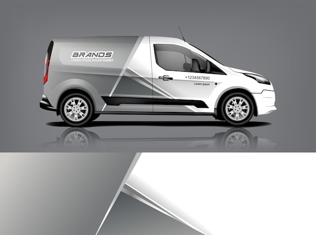 Conception d'emballage de van Wrap autocollant et conception de décalcomanie pour l'entreprise Format vectoriel eps10 dekal a1