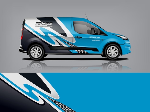 Conception d'emballage de van Wrap autocollant et conception de décalcomanie pour l'entreprise Format vectoriel eps10 dekal a1