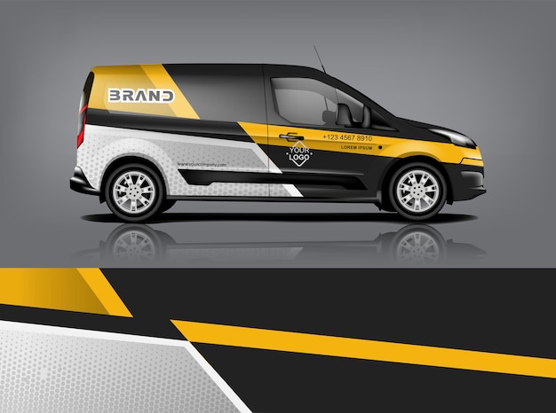 Conception d'emballage de van Wrap autocollant et conception de décalcomanie pour l'entreprise Format vectoriel eps10 dekal a1