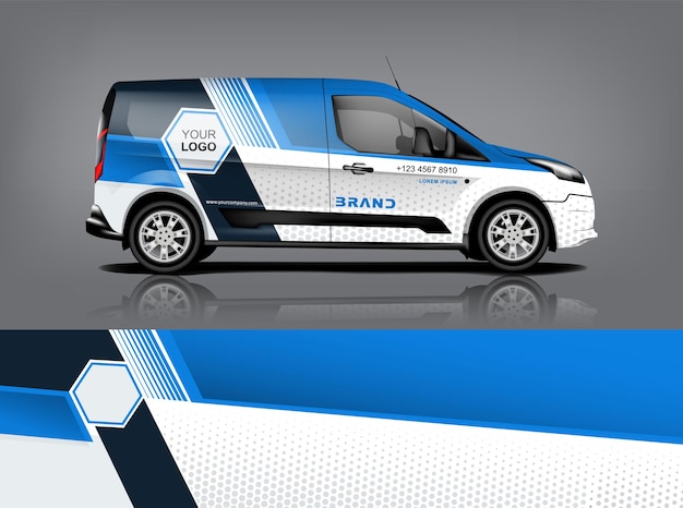 Vecteur conception d'emballage de van wrap autocollant et conception de décalcomanie pour l'entreprise format vectoriel eps10 dekal a1