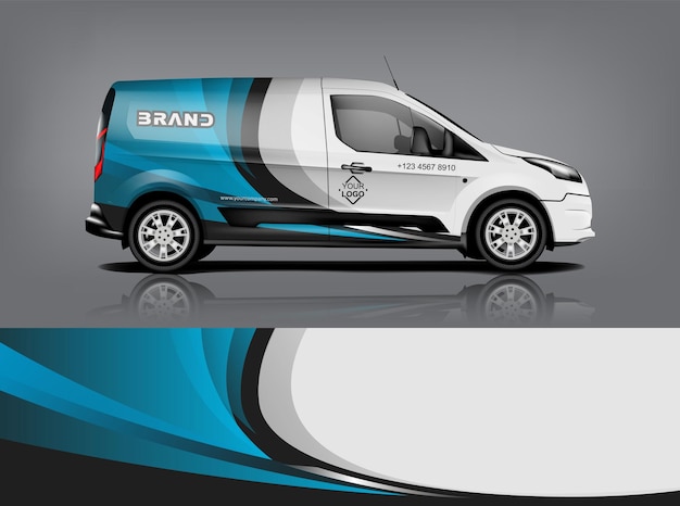 Conception d'emballage de van Wrap autocollant et conception de décalcomanie pour l'entreprise Format vectoriel eps10 dekal a1
