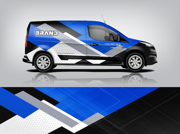 Conception d'emballage de van Wrap autocollant et conception de décalcomanie pour l'entreprise Format vectoriel eps10 dekal a1