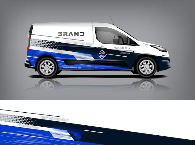 Conception d'emballage de van Wrap autocollant et conception de décalcomanie pour l'entreprise Format vectoriel eps10 dekal a1