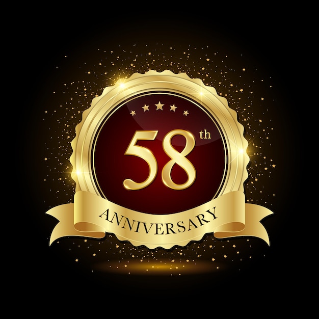 Conception D'emblème D'or Du 58e Anniversaire Pour L'événement D'anniversaire Logo D'anniversaire Modèle D'anniversaire