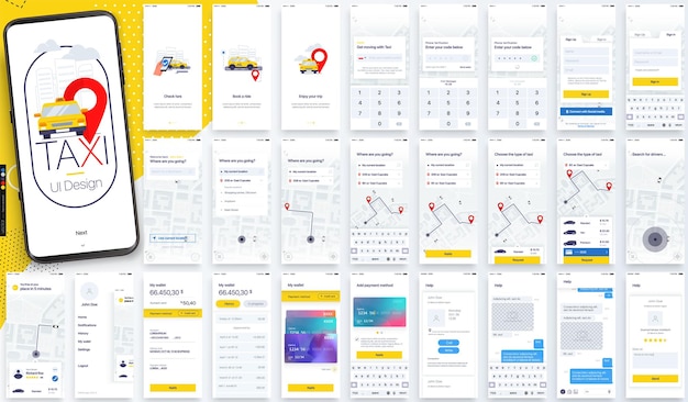 Conception de l'ensemble d'écrans GUI de l'interface utilisateur UX de l'application mobile