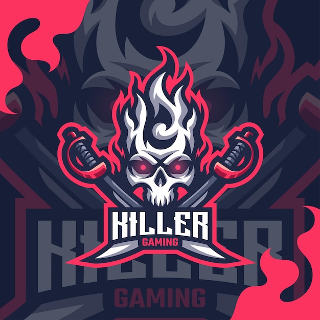 Conception D'esport De Logo De Mascotte De Feu De Crâne Vecteur Premium