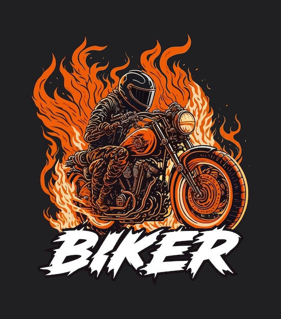 Conception d'étiquette de t-shirt de moto avec illustration d'élément de moto