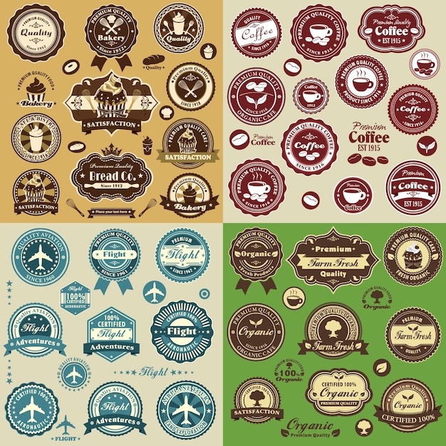 Conception d'étiquettes de mélange vintage sertie d'aliments biologiques de vol de café cupcake