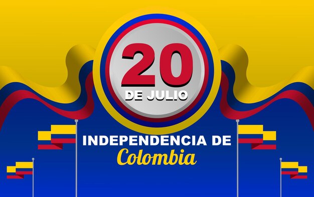 Vecteur conception de la fête de l'indépendance de la colombie le 20 juillet bannière de voeux de célébration avec décoration de drapeau