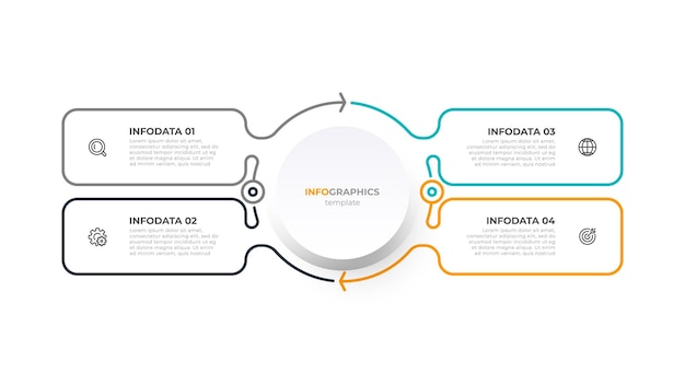 Vecteur conception de fine ligne de modèle d'infographie d'entreprise avec des icônes et 4 options