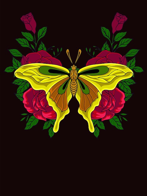 Conception De Fleur Rose Avec Beau Vecteur Papillon