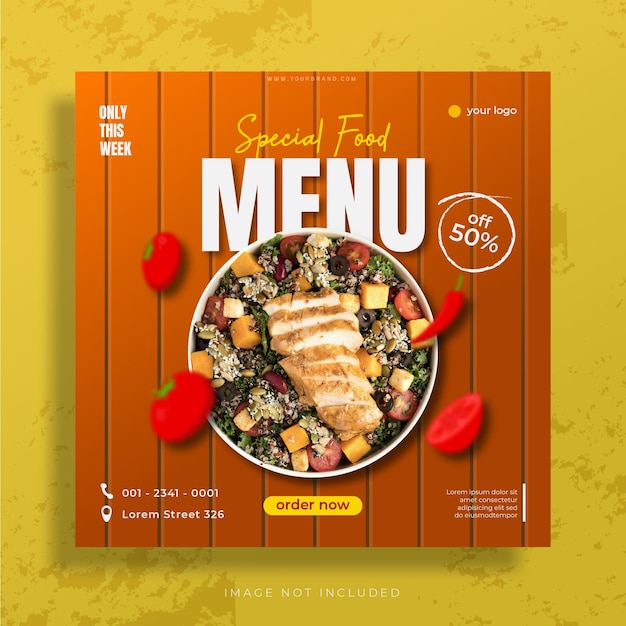 Conception de flyer de menu alimentaire moderne pour le modèle de médias sociaux