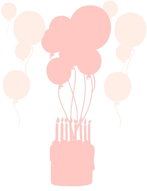 Conception De Flyer Publicitaire Silhouette Rose Avec Des Ballons D'anniversaire Et Un Morceau De Gâteau Volant Illustration Vectorielle Plane Sur Fond Blanc