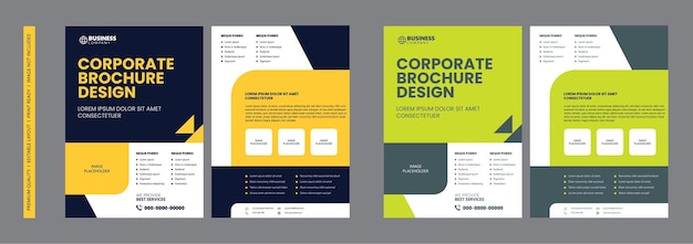 Conception de flyers d'entreprise. Modèle A4 de mise en page professionnelle en deux couleurs différentes. Mouche moderne