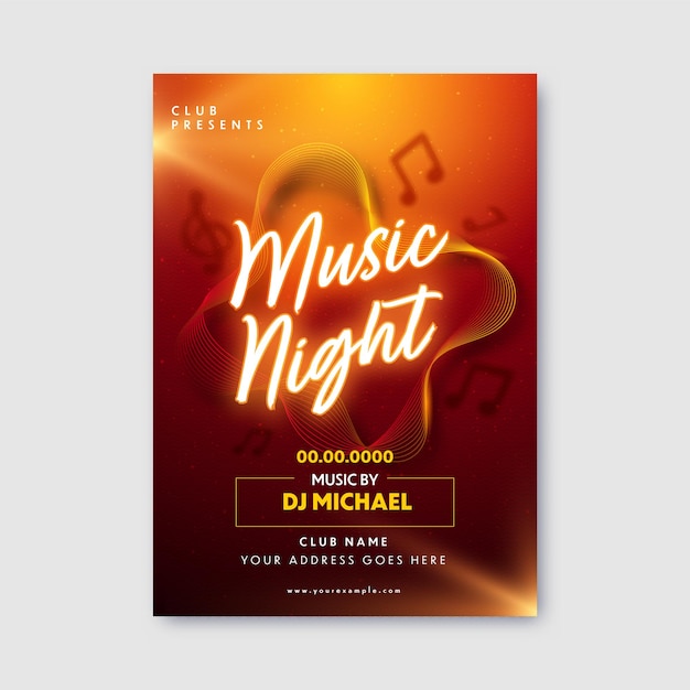 Conception de flyers de soirée musicale avec notes de musique abstraites et détails de l'événement