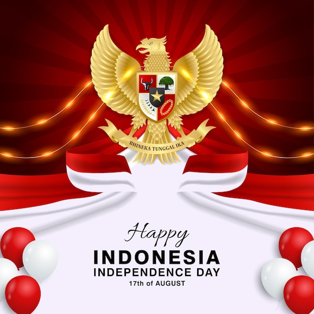 Vecteur conception de fond du 78e jour de l'indépendance de l'indonésie avec des lumières décoratives de ruban garuda