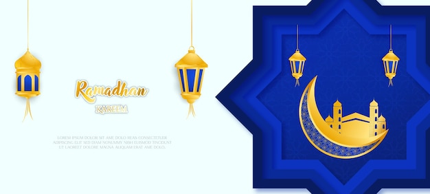Conception De Fond De Luxe Islamique Ramadan Kareem Avec Style De Papier Découpé Bleu 3d Et Ornement Islamique