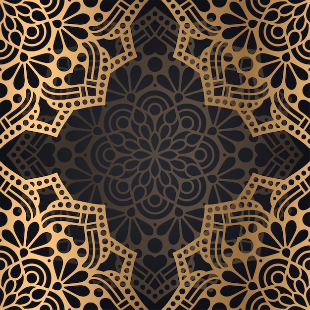 Vecteur conception de fond de modèle sans couture mandala en couleur noire et dorée