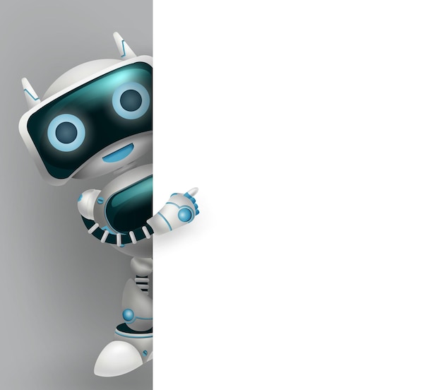 Vecteur conception de fond de personnage 3d vecteur robot personnage robotique montrant un élément de tableau blanc vide