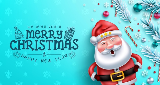 Conception de fond de vecteur de voeux de Noël santa. Joyeux texte de noël avec le personnage du père noël.