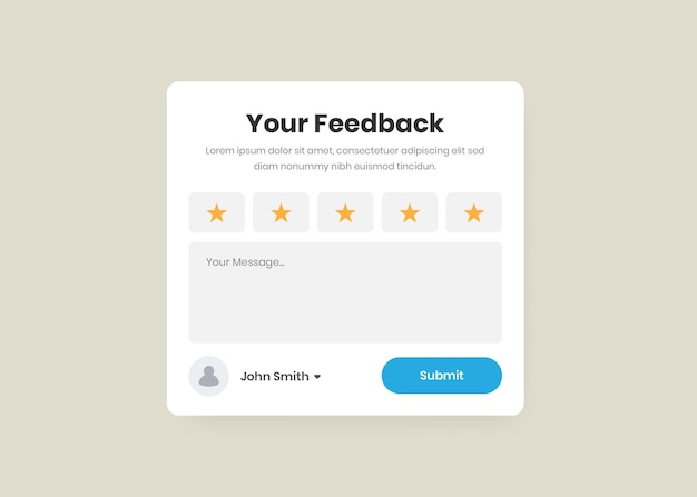 Conception d'un formulaire de rétroaction du client avec une note d'étoile pour la carte pop-up du site Web