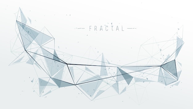 Conception fractale d'objet maillé avec lignes connectées vecteur abstrait, éléments polygonaux low poly en perspective 3D, thème science et technologie.