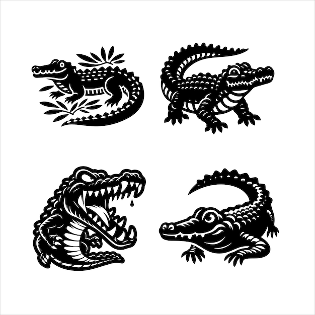 Vecteur conception graphique du logo de l'icône vectorielle de la silhouette de crocodile