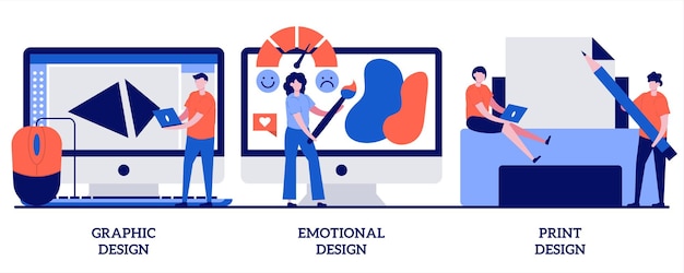 Conception graphique et imprimée, illustration d'engagement émotionnel avec des personnes minuscules