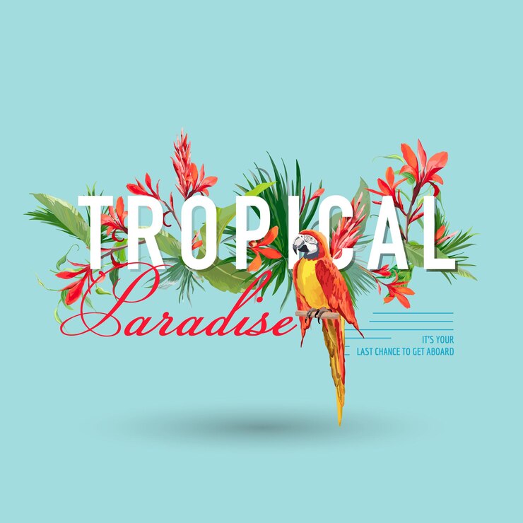 Vecteur conception graphique d'oiseaux et de fleurs tropicales pour tshirt, mode, imprimés en